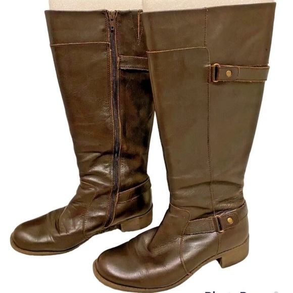 Womens Easy Spirit Size 8 Leather Boots Labarca Brown Tall Side Zip Leather - Picture 1 of 6